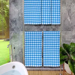 Athom Living Blue & White 5 Pieces Checked Cotton 150 GSM Bath Towels-image-92