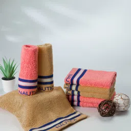 Nautica Beige & Coral-Peach-Colored 8 Pieces 500 GSM Zero Twist Pure Cotton Face Towels-image-95
