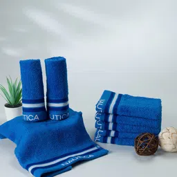 Nautica Set Of 4 Blue Solid 500 GSM Pure Cotton Face Towels-picture-39
