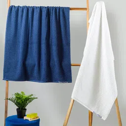 Nautica Set Of 2 Blue & White Solid Pure Cotton 600 GSM Bath Towels-image-16