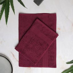 SPACES Set Of 2 Maroon Solid 400 GSM Cotton Hand Towels-picture-9