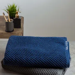 Nautica Set Of 2 Solid Blue & Grey Pure Cotton 600 GSM Bath Towels-image-92