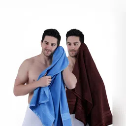 Dollar Socks Blue & Brown 2 Pieces Cotton 600 GSM Bath Towels-image-48