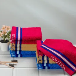 Nautica Beige & Royal Blue 12 Pieces Pure Cotton Zero Twist 500GSM Face Towels-picture-13