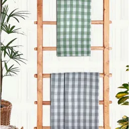 Athom Living Green & Grey 3 Pieces Printed Cotton 210 GSM Bath Towels-image-72