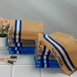 Nautica Beige & Blue 12 Pieces 500 GSM Zero Twist Pure Cotton Face Towels-image-80
