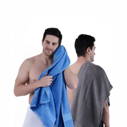 Dollar Socks Grey & Blue 2 Pieces Cotton 600 GSM Bath Towels-picture-11