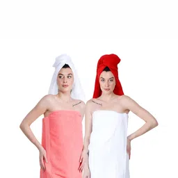 Dollar Socks Pink & White 2 Pieces Cotton 600 GSM Bath Towels-picture-23