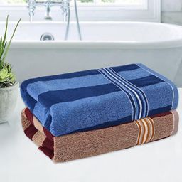 Kuber Industries Cream & Blue 2 Pieces Cotton 150 GSM Bath Towel-picture-17