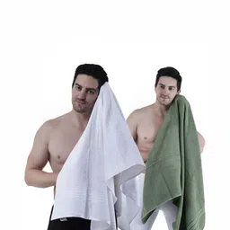 Dollar Socks Green & White 2 Pcs Cotton 600 GSM Bath Towel-picture-33