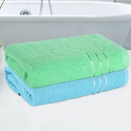 Kuber Industries Blue & Green 2 Pieces Striped Cotton 144 GSM Bath Towels image 1