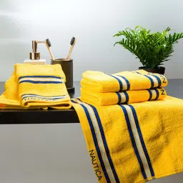 Nautica Set Of 4 Yellow Solid 500 GSM Pure Cotton Hand Towels-picture-37