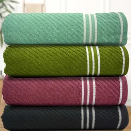 Athom Living Green & Burgundy 4 Pieces Striped Terry Cotton Bath Towels-image-42