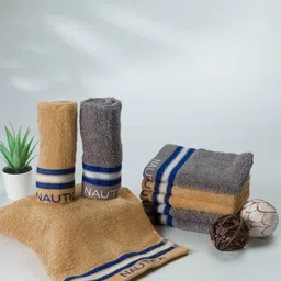 Nautica Beige & Grey 8 Pieces 500 GSM Zero Twist Pure Cotton Face Towels-image-81