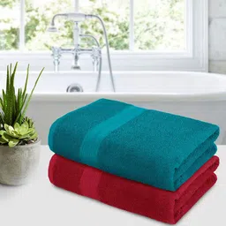 Bedspun Teal Green & Burgundy 2 Pieces Terry Cotton 350GSM Bath Towels-picture-32