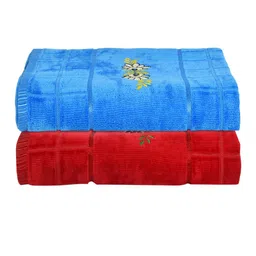 Kuber Industries Set Of 2 Blue & Red Printed 400GSM Cotton Bath Towels image 5