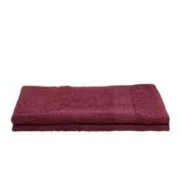 SPACES Set Of 2 Maroon Solid 400 GSM Cotton Hand Towels image 2