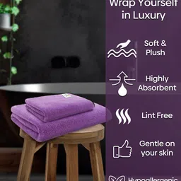 Softspun Microfiber Purple 2 Pieces 280 GSM Super Soft Towel Set image 3
