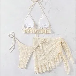 luxzii - a touch of luxury LUXZII Women's 3-Piece Crochet Lingerie Sets with Halter Ruffle Top and Side Tie Cover-Up Skirt – Sexy Swimsuit Beachwear for Summer, Pool, Vacation image 2