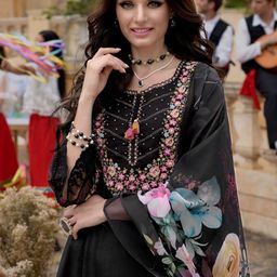 Indo Era Floral Yoke Design Thread Work A-Line Kurta With Trousers & Dupatta-picture-0