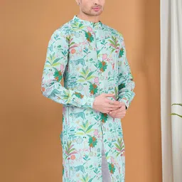SHIWAM ETHNIX Ethnic Motifs Printed Band Collar Regular Pastel Kurta With Pyjama image 1