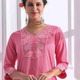 Anouk Women Embroidered Regular Kantha Work Pure Cotton Kurta with Trousers & With Dupatta image 2