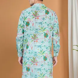 SHIWAM ETHNIX Ethnic Motifs Printed Band Collar Regular Pastel Kurta With Pyjama image 4