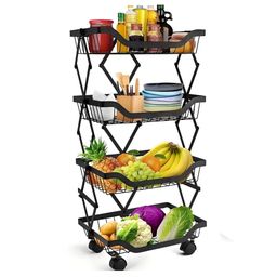 Kuber Industries Black 4-Layers 360-Degree Rotable Collapsible Kitchen Rack Trolley-picture-1