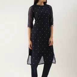 Saanjh Floral Embroidered Regular Sequinned Kurta with Trousers image 5