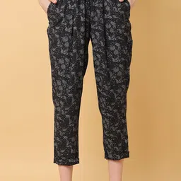 BLACK & BLAH BLAH Women Floral Printed Relaxed Loose Fit Pleated Trousers-picture-29