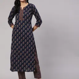 Nayo Women Ethnic Motifs Printed Pure Cotton Kurta with Trousers-image-6