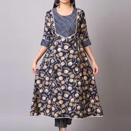 V TRADITION Women Blue Floral Printed Empire Gotta Patti Kurta with Trousers-picture-37