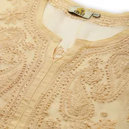 ADA Women Beige & Black Ethnic Motifs Embroidered Chikankari Handloom Kurta with Trousers & Inner image 2