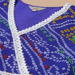 Anouk Blue Bandhani Printed V-Neck Angrakha  Kurta with Trousers & Dupatta image 5