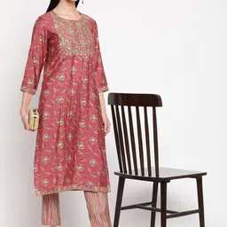 Be Indi Women Striped Printed Straight Kurta Set with Trouser image 3