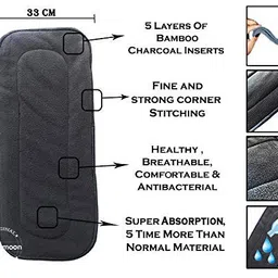 Babymoon Free Size Reusable 3 Cloth Diaper with 3 Grey Insert - Pack of 6 image 3