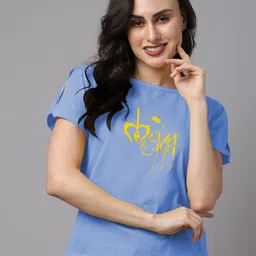 Friskers Women Typography Printed Split Sleeves Slim Fit Cotton T-shirt-image-30