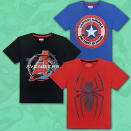 Kids Ville Boys Pack Of 3 Marvel Comics Printed Cotton T-shirts-picture-34