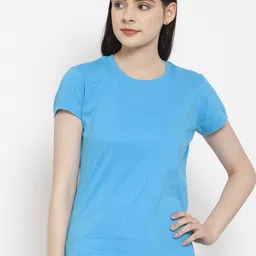 Friskers Women Turquoise Blue Solid Half sleeve Tshirt-image-67
