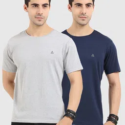 ARDEUR Men Grey Melange & Navy Blue Set Of 2 Cotton T-shirt-picture-38