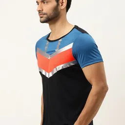 ACTOHOLIC Men Black & Blue Colourblocked Round Neck T-shirt image 4