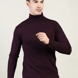 CHKOKKO Men Violet Turtle Neck T-shirt image 1