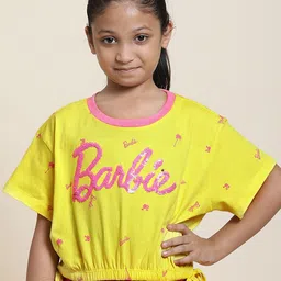 Kids Ville Girls Barbie Printed Sequined Cotton Tshirt-picture-25