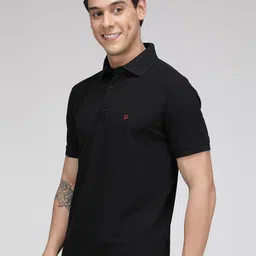 SPORTO Men Black Polo Collar Cotton T-shirt image 4