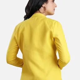 fab curate with tagline curate your own fabric Fabcurate Women's Shawl Collar Jacket Yellow | Full Sleeves Jacket for Ladies | Casual Wear | Fashionable for Party image 2