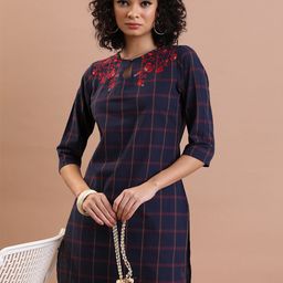 Vishudh Checked Thread Work Cotton Straight Kurta-picture-29