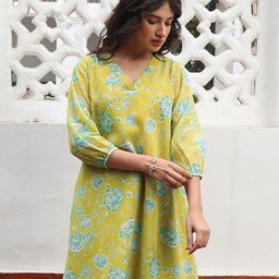 Janasya Floral Printed Puff Sleeves Georgette Tunic-picture-29