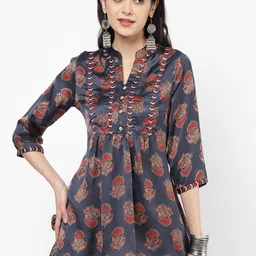 R&B Blue & Maroon Printed Tunic image 1