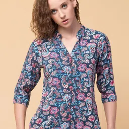 Hive91 Floral Print Mandarin Collar Shirt Style Top-picture-26