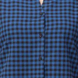 Hive91 Blue & Black Mandarin Collar Checked Tunic image 5